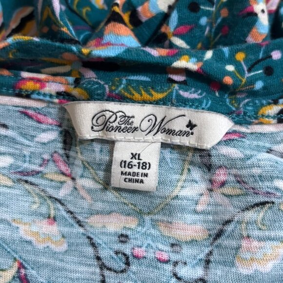 The Pioneer Woman Teal Floral Bird Print Tiered Dress XL (16-18) - Picture 4 of 4